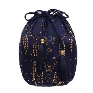 NWT CAMILLA Round Drawstring Pouch With Beading
Luxe Navy